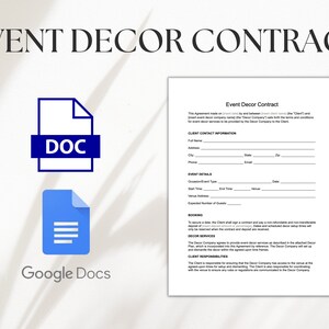 Event Decor Contract, Event Decor Rental Contract Form, Word Document, Google Doc, Microsoft Word