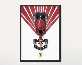 May include: A red Ferrari Formula 1 race car with the number 55 on the side, viewed from above. The car is on a white background with red stripes radiating out from the center.