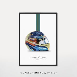 Minimalist Fernando Alonso Helmet Formula 1 Poster Signature Digital Download Aston Martin F1 Wall Art Gift For Him F1 Man Cave Formula 1