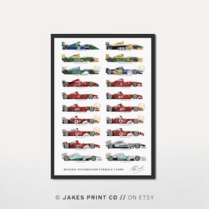 Michael Schumacher Fórmula 1 Cartel Coches Firma Autografiado Descarga digital Impresión F1 Wall Art Regalo para él F1 Cartel Fórmula 1 Sala de niños