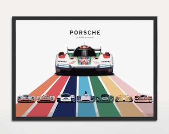 Historia Porsche 963 Le Mans Cartel 24 horas Descarga digital Impresión 2023 Le Mans Wall Art Regalo para él Cartel de Porsche Vintage Le Mans Cartel