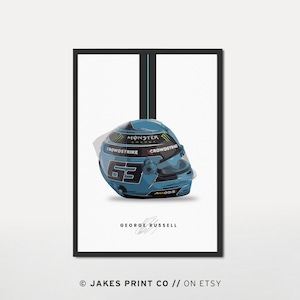 Minimalist George Russell Helmet Formula 1 Poster Signature Digital Download Mercedes F1 Wall Art Gift For Him F1 Man Cave Formula 1 Gift
