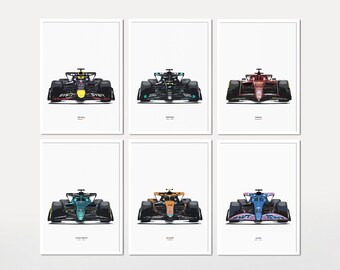 Set of 6 Formula 1 Poster Digital Download Print F1 Wall Art Gift For Him F1 Poster Vintage Retro Formula 1 Nursery Print Boys Room Decor