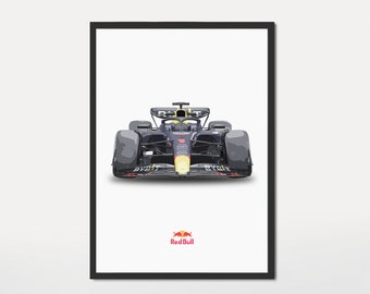 May include: A black and yellow Formula One race car with the Red Bull logo on the side. The car is on a white background.