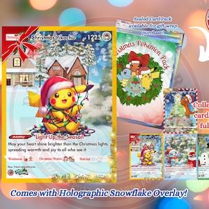 Personalized Pok emon Christmas trading Cards, Custom Holiday Greeting Cards, Kids Card, Cute Festive Gift, Pik achu Holiday Card