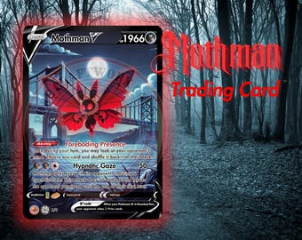 Holographic Mothman Card, Handmade Cryptid Art Collectible