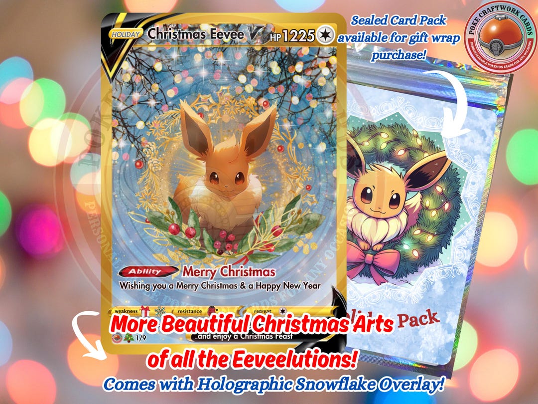 Christmas Eeveelutions Full Set | Snowflake Holographic Trading Cards |  Pokemon Christmas Gift | Christmas Gift | Eevee Christmas Card - Etsy