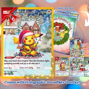 Personalized Pokemon Christmas trading Cards, Custom Holiday Greeting Cards, Kids Card, Cute Festive Gift, Pikachu Holiday Card