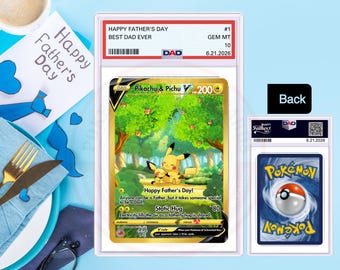 Father’s Day Gift pika Card, Holographic Poke mon Style Trading Card, Custom Dad Gift from Kids