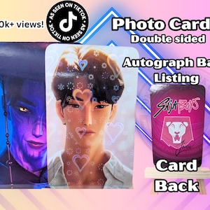 May include: Photo cards with double-sided images. One card features a purple-skinned character, another a young man with heart-shaped accents. The back of a card displays the text "Saja Boys" and a lion logo. The image also includes the text "As seen on TikTok."