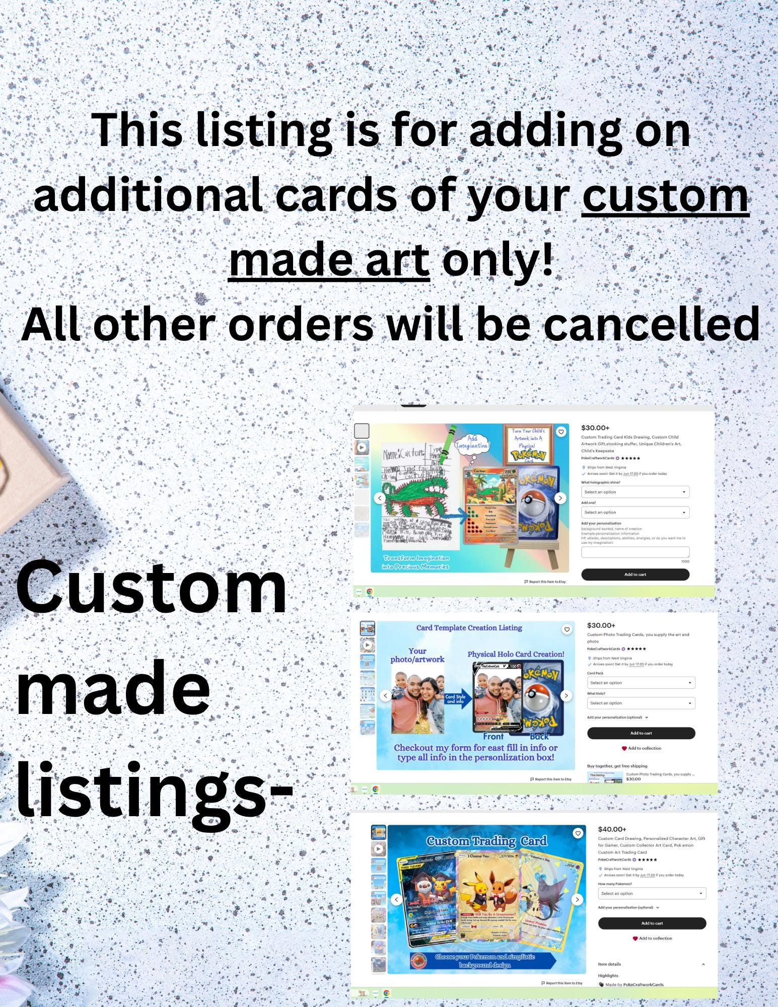 Custom Art Add on Additional Cards Listing Only - Etsy