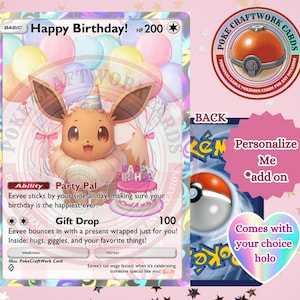Carte d'anniversaire de joueur, carte d'anniversaire, carte personnalisée, anniversaire, cadeau, cadeau d'anniversaire pokemon, cadeau de joueur, cadeau pour elle, carte d'anniversaire eeve e