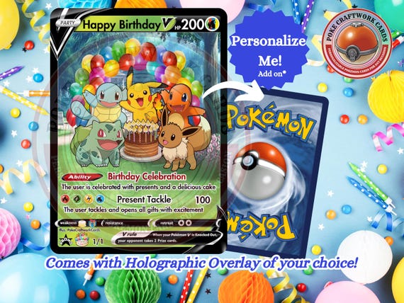 Poke Mon Personalized Gamer Birthday Card, Holographic Overlay - Etsy  Finland