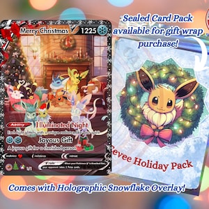 Carte à collectionner personnalisable holographique Eeveelution de Noël | Cadeau de Noël | Carte de Noël Evoli, carte Pokémon Evoli, Noël Pokémon