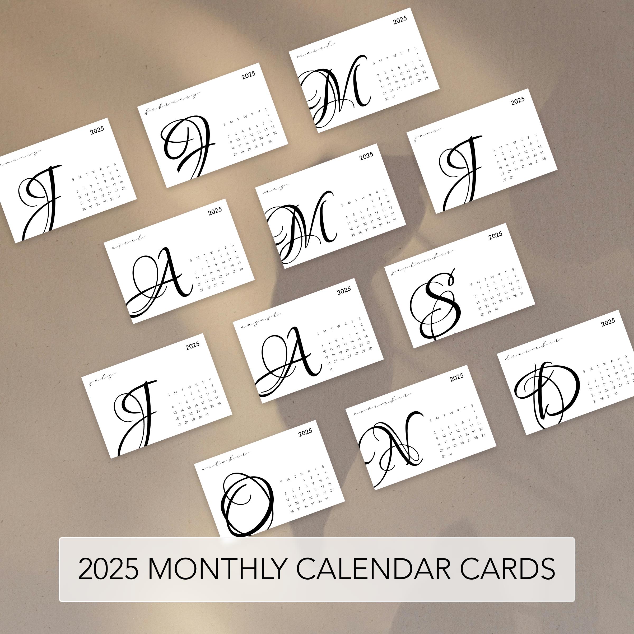 2025 Monthly Planner Cards | Calendar Journaling Cards | Planner Cards | Mini Calendar Cards (V2)