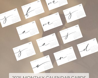 2025 Monthly Planner Cards | Calendar Journaling Cards | Planner Cards | Mini Calendar Cards (V1)
