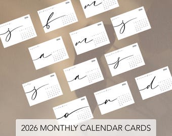 2026 Monthly Planner Cards, Minimalist Design (Digital Download)