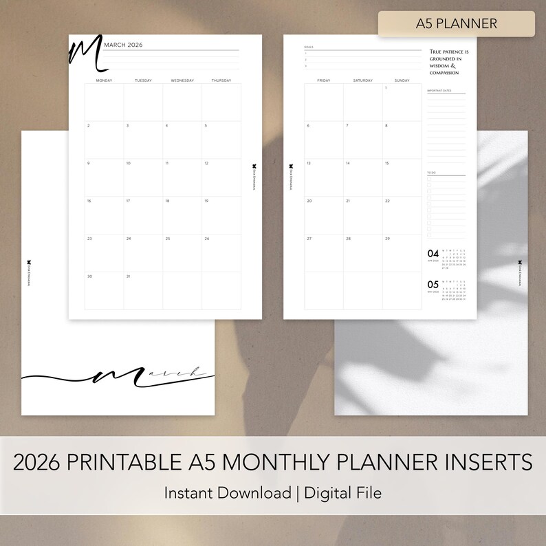 2026 Printable Monthly Planner Inserts | A5 | Digital Download - Etsy