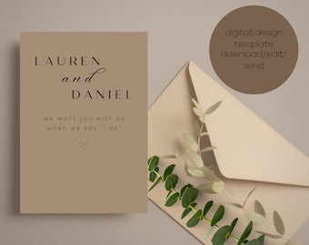 invitación de boda digital mínima, plantilla de invitación de boda, plantilla digital desnuda electrónica, invitación de boda en línea minimalista y moderna