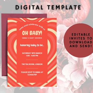 baby shower invite, digital template, electronic baby shower evite, colourful invitation, instant download