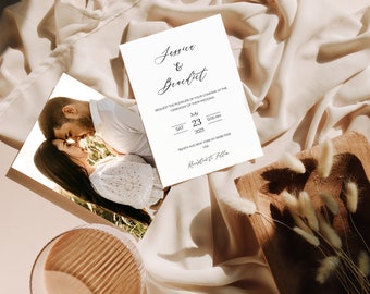 Modèle photo de faire-part de mariage, faire-part de mariage minimaliste, faire-part de mariage numérique bohème, faire-part moderne imprimable, 0083