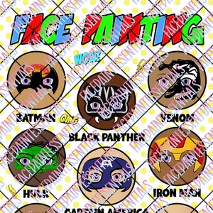 Printable Superhero Face Paint Design Board, Designs for Face Painters