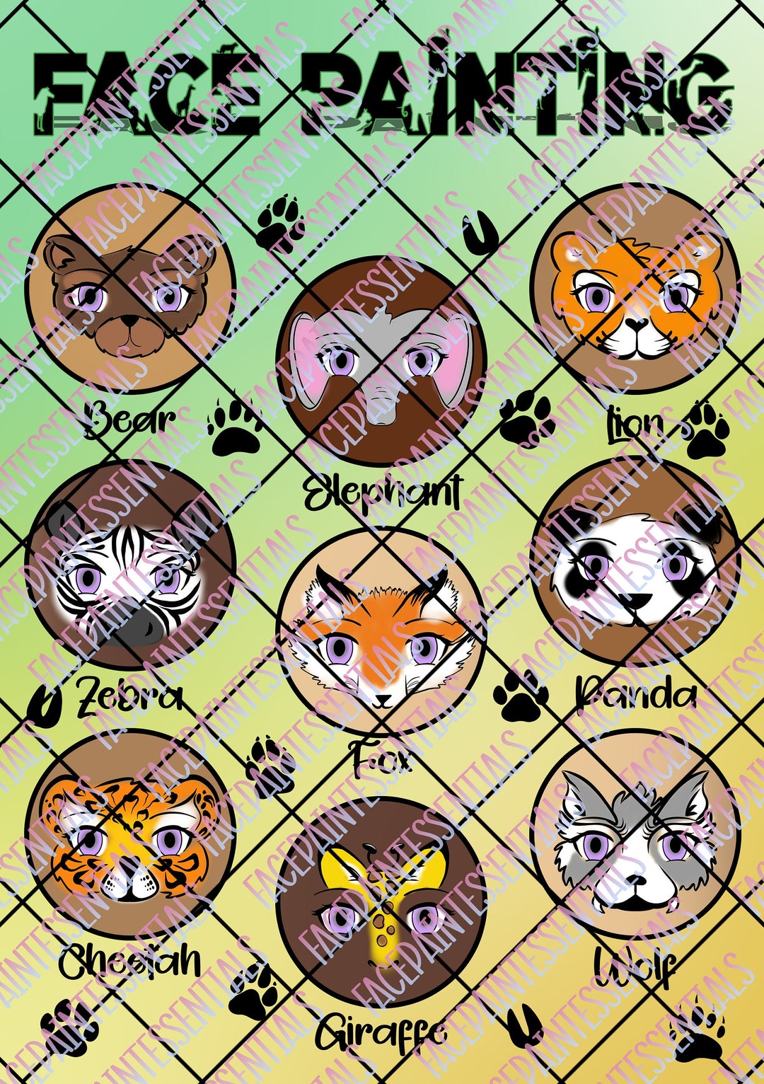 Printable Animal Face Paint Design Board, Designs for Face Painters - Etsy