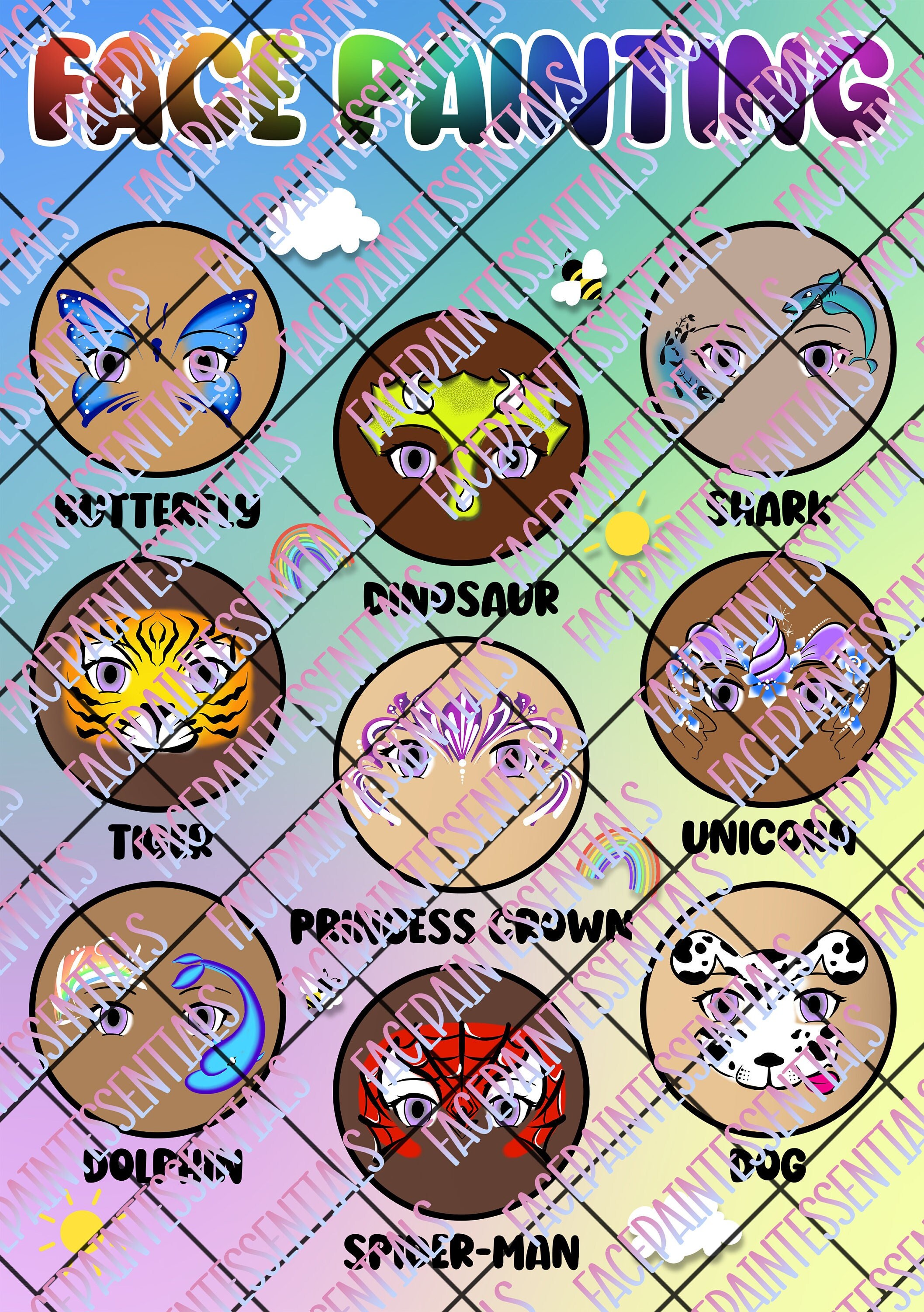 Printable Popular Face Paint Design Board, Designs for Face Painters - Etsy