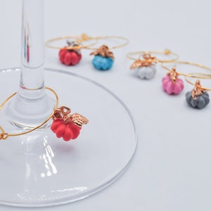pumpkin wine charms thanksgiving drink marker dinner party table decor fall wine charm hostess gift stocking stuffer holiday party drink tag