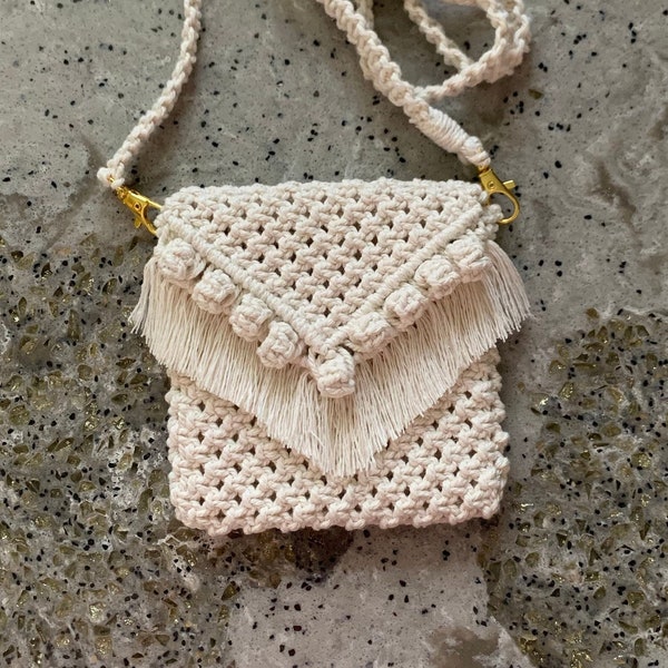 Small Macrame cross body purse extra small ivory purse flower girl purse tiny woven pouch with removable strap card purse small sling bag