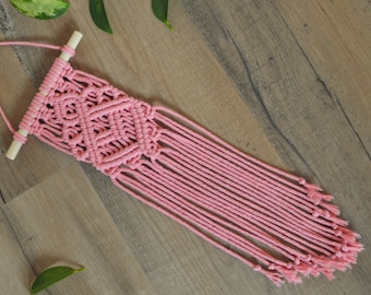 boho wall hanging pink macrame wall art small knotted wall decoration blush pink bohemian house warming gift boho nursery decor girl