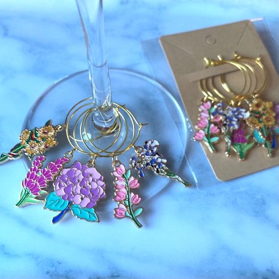 flower wine charms floral drink marker  wine lover birthday gift summer drink tag unique hostess gift under 30 fun wine charm drink charm