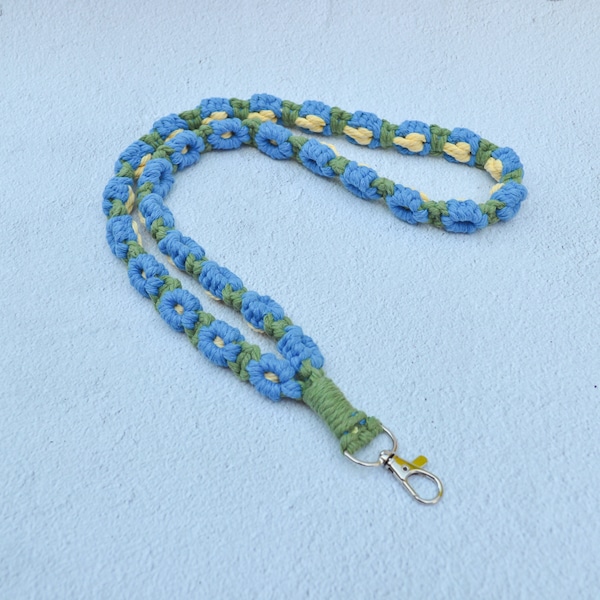 Spring lanyard Blue flower lanyard boho floral badge holder daisy teacher lanyard gift keychain macrame lanyard custom lanyard handmade