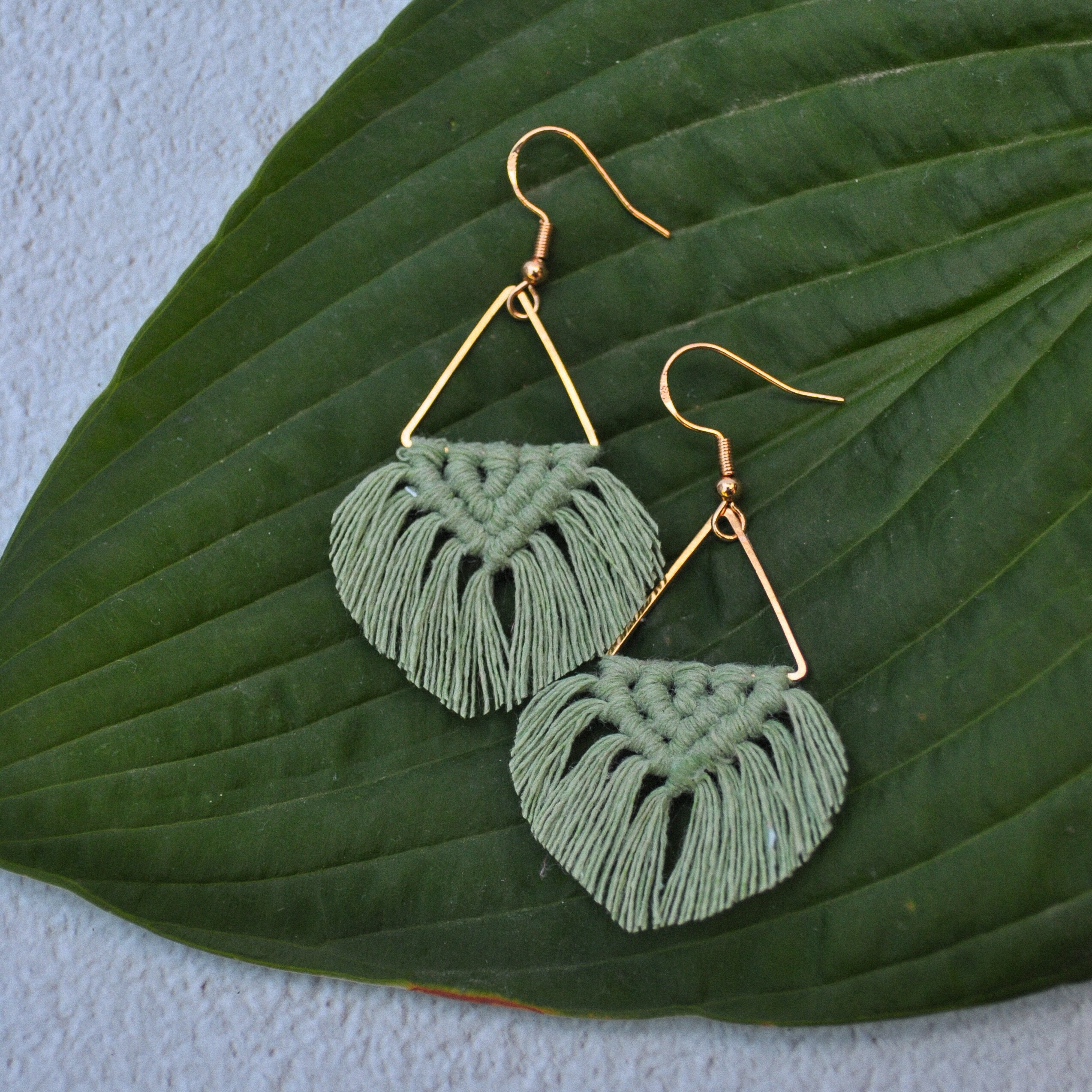 Handmade Bohemian Triangle Drop Earrings Macrame Fringe Earring Gold