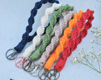 Spiral Macrame wristlet keychain boho keyring purse bag charm custom color wrist keychain wrist lanyard macrame wallet strap custom wristlet