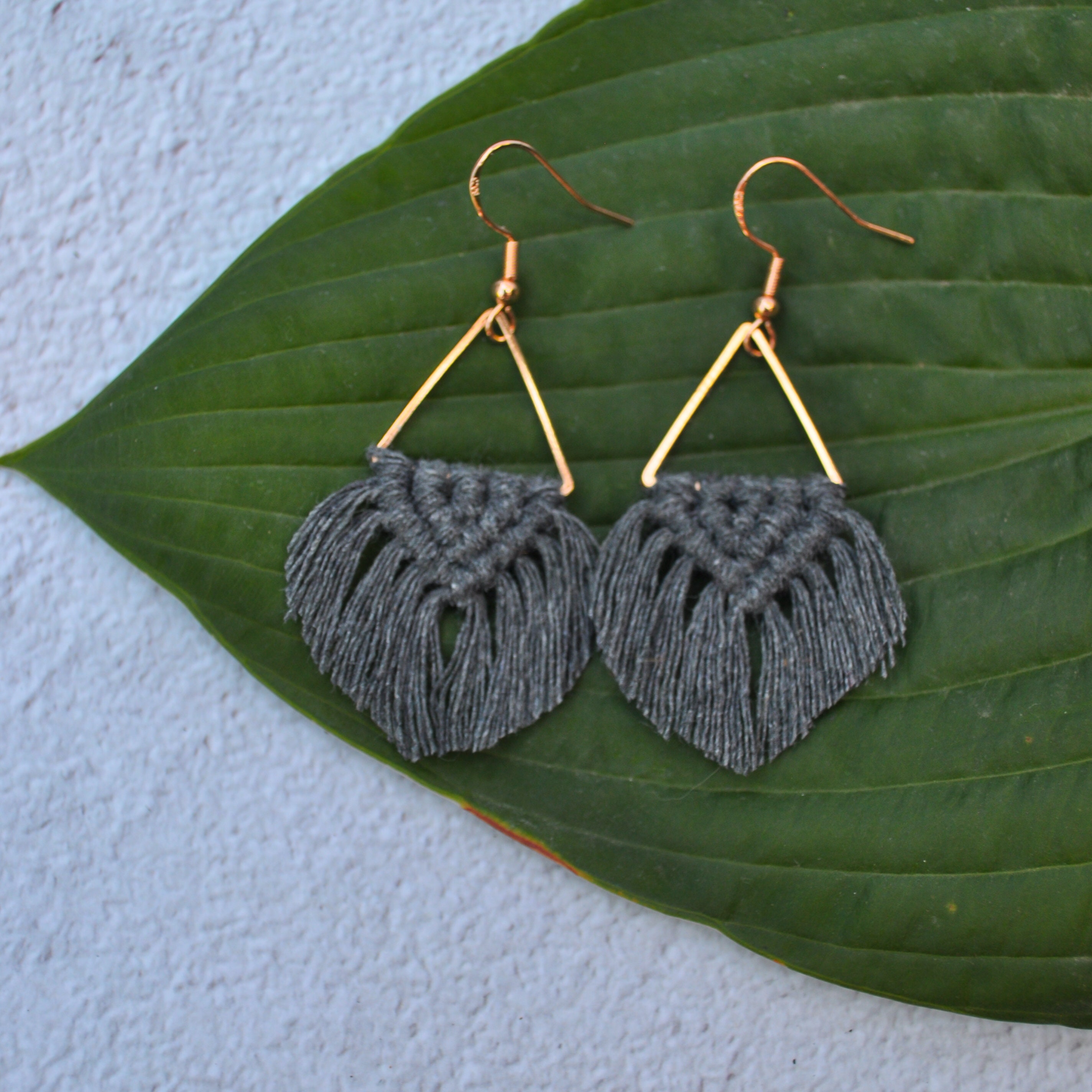 Handmade Bohemian Triangle Drop Earrings Macrame Fringe Earring Gold