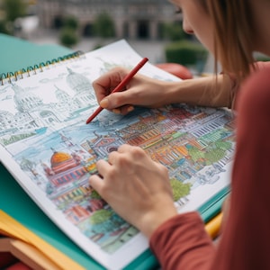 Digital Coloring book -- 20 Famous Landmark Pictures to color