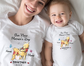 Winnie The Pooh First Mothers Day Shirts Mama Bear Our First Mothers Day New Mom Mothers Day Gifts 1st Mothers Day Mom Baby Pooh Bear Tshirt