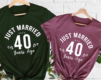 Just Married 40 Years Ago T-Shirt 40th Anniversary Gift Personalized Couple Matching Tees  Husband And Wife Shirts Married Custom Years Ago