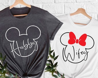 Disney Couple Matching Bride Groom Shirt Funny Disney Honeymoon Shirt Disney Couple Shirt Hubby Wifey Newlywed Gift Just Married Disney Gift