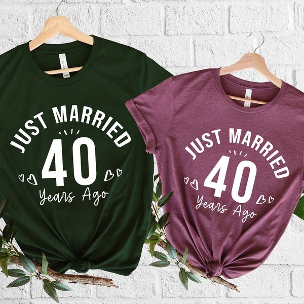 Camiseta recién casada hace 40 años, regalo del 40 aniversario, camisetas personalizadas a juego para parejas, camisas de marido y mujer, casadas personalizadas hace años