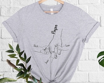 Camiseta personalizada con la mano de papá, camiseta personalizada con el nombre de los niños, regalo de cumpleaños para papá, regalo para abuelo, padre e hijos, camisetas para el día del padre, regalo para papá
