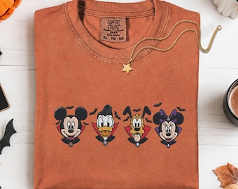 Disney Halloween Embroidery Shirt Comfort Colors Mickey And Friends Spooky Season Boo Crew Tee Disney Vacation Disneyworld Embroidered Shirt