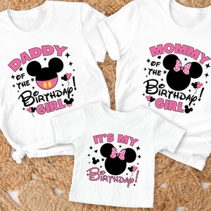 Custom Disney Birthday Matching Family Shirts Minnie Mouse Birthday Girl Shirt Mom Dad Matching Shirts Personalized Family Birthday Tshirts