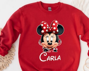 Personalized Minnie Sweatshirt Custom Disney Sweater  Red Minnie Disneyland Tees Women&#39;s Disney Apparel  Disneyworld Outfit Minnie Name Tee