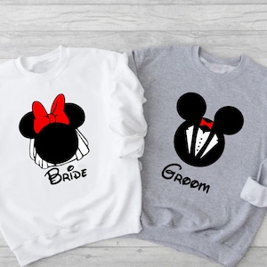 Disney Bride and Groom Matching Sweatshirt Couple Matching Disney Wedding Sweater  His Hers Disney Anniversary Gift Mickey Minnie Sweatshirt