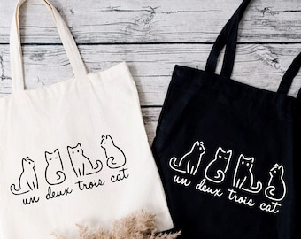 Un Deux Trois Cat Ladies Tote Bag  Cat Owner Gift  Cat Lover Gifts  Cat Mom Gifts  Cat Dad Gift Cat Tote Bag,Funny Tote Bag,Cute Tote Bag