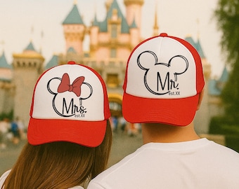 Disney Couple Matching Custom Hat Disney Wedding Anniversary Gifts Minnie Mickey Ears Cap Disney Trip Gifts Snapback Hat Bride Groom Gifts