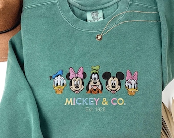 Mickey And Friends Embroidered Disney Sweatshirt Comfort Color Minnie Mickey Mouse Embroidery Sweatshirt Disney Vacation Embroidered Sweater