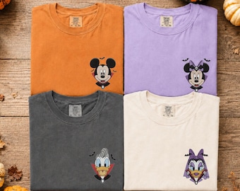 Halloween Disney Characters Embroidery Shirt Disney Vacation Embroidered Disney Halloween Shirts Comfort Colors Mickey And Friends Tshirt